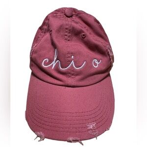 chi omega red baseball hat with buckle excellent condition